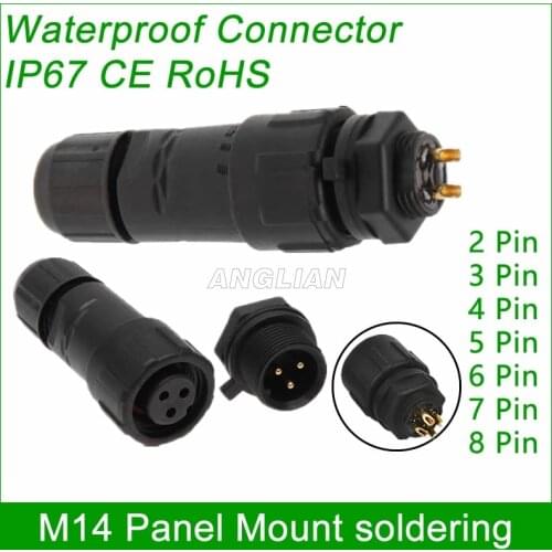 M14 Panel Mount waterproof Connector electric wire male female plug IP67 led outdoor display cable socket 1 unit