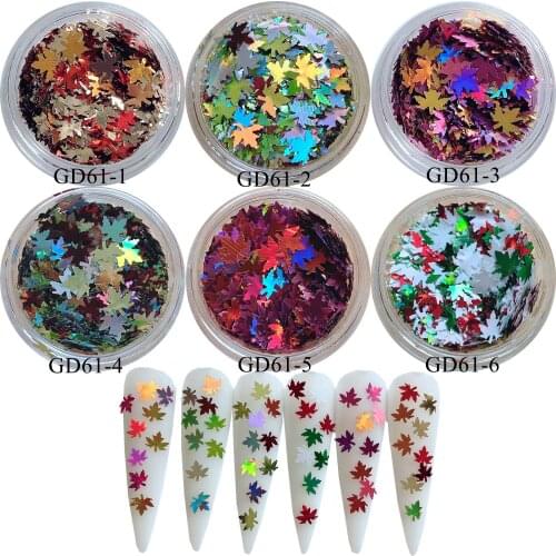 Cute Shinny Mixed Color Maple Leaf Glitter Nail art Glitter Pieces Nail art decoration GD61