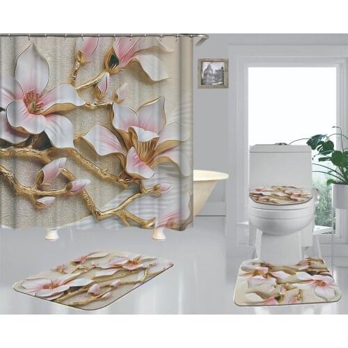 Fashion Luxury Diamond Flowers Shower Curtain Bathroom Waterproof Polyester Luxury Printing Curtains For Bathroom Decor Shower