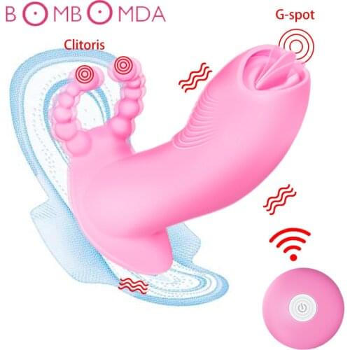 Wearable Dildo Vibrator Sex Toys for Women G Spot Clitoris Stimulator Wireless Remote Control Tongue Licking Vibrator Panties