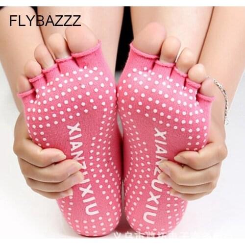 New Half Toe Yoga Socks Women Non-Slip Peep Toe Anti-Slip Pilates Ankle Grip Durable Open Half Five Fingers Cotton Yoga Socks