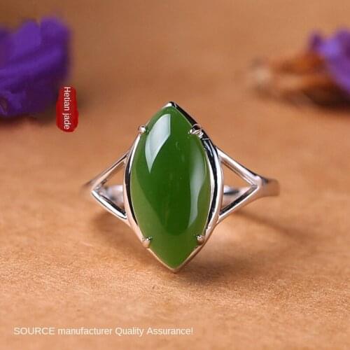 Design new Hetian jade 925 silver inlaid jasper wedding ring womens natural Hetian jasper Fashion noble luxury jewelry JZ044