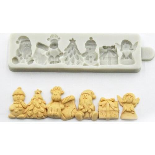 Adorable Pine snowman elk gift silicone cake mold chocolate jelly candy soap sugarcraft mold