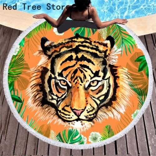 Leisure Resort Creative Print Swimming Beach Towel Tiger 3D Microfiber Round Cover Yoga Mat Adult Large Size Bath Blanket 150cm