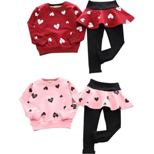 Girls Clothing Baby Sets Autumn Girls Stitching Sports Suit Heart Pattern Fashion Trendy Kids Sweater 2Pcs Suit 2-7T Hot Sale
