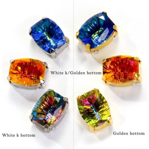 Pipatian Needlework Crystsal Claw Rhinestone Classical Baguette K9 Sewing Stone For Handicrafts Ribbon Diamond With Metal Base