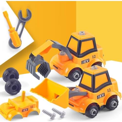 Pushing Plastic Excavator Toy Orange Engineering Car Party Children Gifts Kawaii Detachable Digging Car Model For Boys Kids
