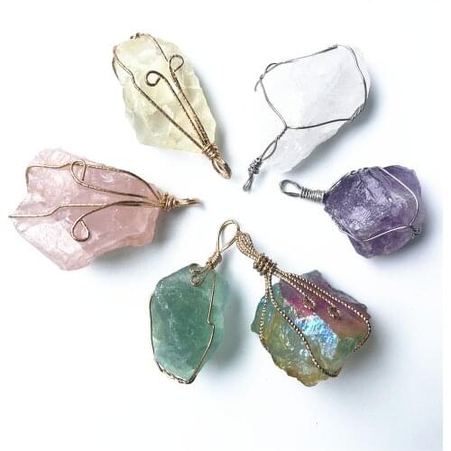 2021New Natural Stone Semi-precious Stone Pendant Irregular Winding Gold Line Crystal Pendant for MakingDIY Necklace Accessories