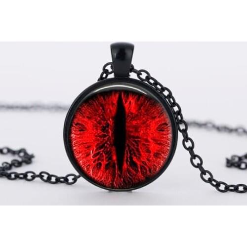 Red Cat Eye Necklace Charms Dragon Eyes Photo Glass Cabochon Pendnat Handmade Black Chain Necklaces Women Men Jewelry