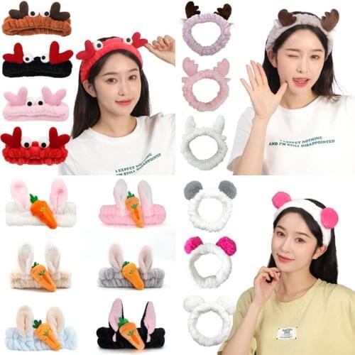 Popular Soft Coral Fleece Animal Ears Headbands for Women Girls Face Washing Makeup Spa Yoja Hair Holder Hairbands Accessories