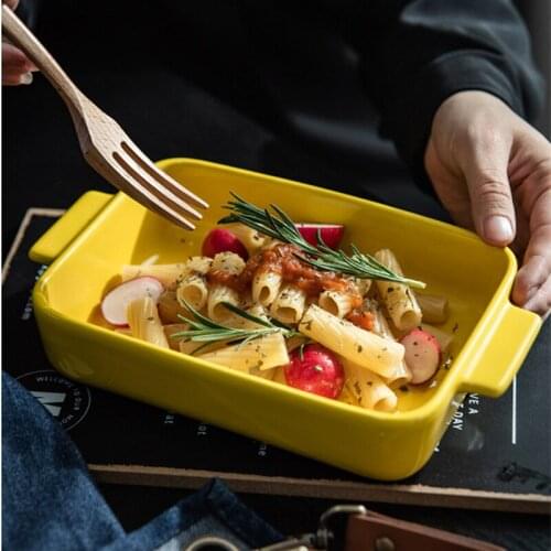 1pc Colorful Ceramic Souffle Dish Ramekin for Baking Oven Safe Rectangle Dinner Plate Roasting Dishes