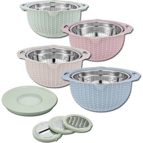 Stainless Steel Drain Basket Three-piece Vegetable Slicer Carrot Onion Grater with Strainer Kitchen Accessories