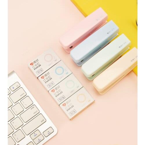Cute Macarons Color Stapler Creative Pure Color Binding Machine Give Staples Kawaii School Office Supplies