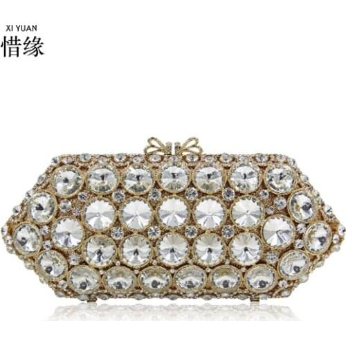 XIYUAN BRAND Luxury Handmade Diamonds Chain Evening Bag Fashion American Beaded Shoulder Bag Pearl Party Purse Clutch Bolso
