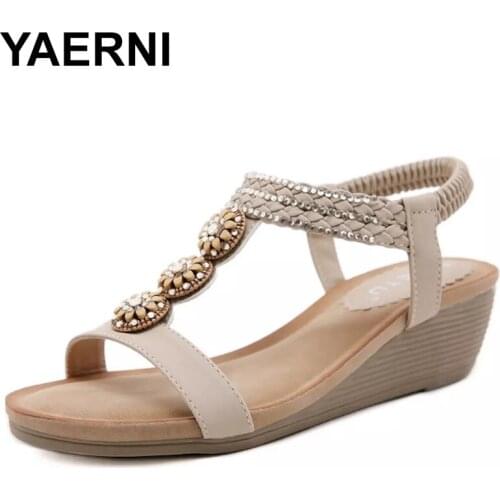 YAERNI wedges shoes woman slides women summer flip thong sexy slippers beach sandals plus size sandalias mujer sapato feminino