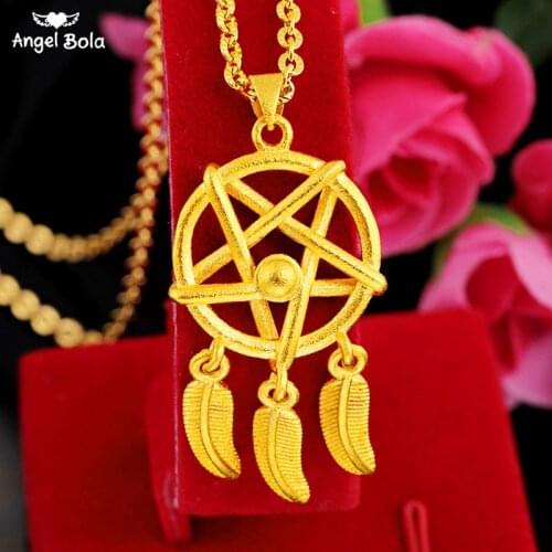 New Ethnic Style Gold Sweater Chain Fringe Feather Long Style Dream Catcher Pendant Chain Necklaces Jewelry Gift Bijoux Femme