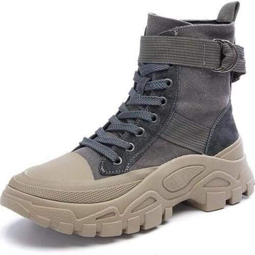 The new women breathable Martin boots han edition leather and canvas casual boots thick bottom short canister boots the girl