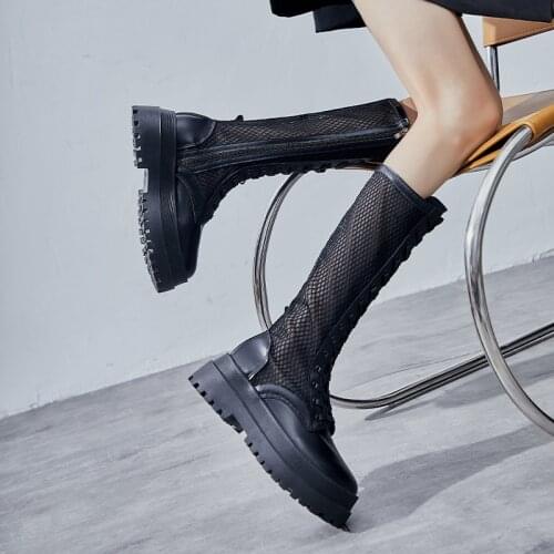 Mesh Martens Boots Womens Summer Thin 2021 New Thick Bottom Knight High Tube Breathable Mesh Hollow out Long Boots