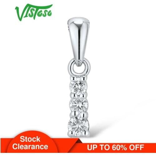 VISTOSO Gold Pendants For Women Authentic 14K 585 White Gold Sparkling Round Diamond Simple Elegant Wedding Band Fine Jewelry