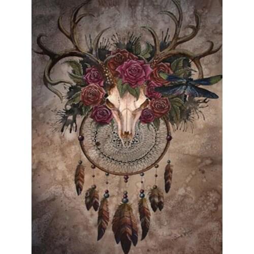 Animal feather rose deer head skull 5D Diamond Painting kits Full Drill Square 3D Diamond Embroidery Rhinestone Picture Diamond