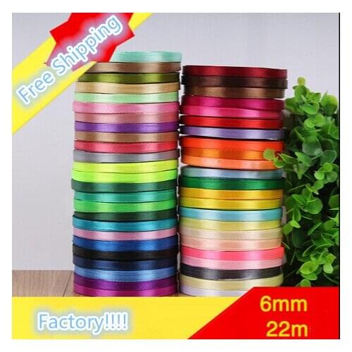 1Roll/ 22meters 48colors 0.6cm Single Face Satin Ribbon Gift Packing Braided Hair Ribbon