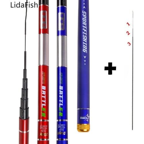 3.6m-7.2m Telescopic Fishing Rod Carbon Fiber Stream Fishing Rods Carp Fishing pole With Spare Top Three tips