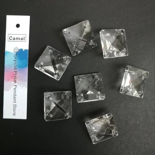 Camal 50pcs 18mm Crystal Loose Square Beads with 4 holes Pendants Prisms Lamp Lighting Chandelier Part Hanging Home Decoration