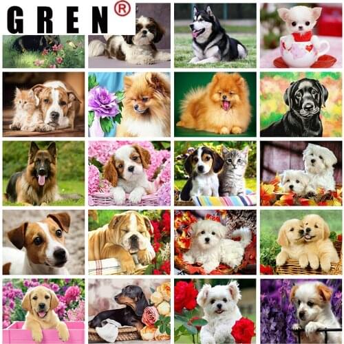 GREN Home Decor 5D DIY Animal Diamond Full Square Diamond Painting Dogs Embroidery Cross Mosaic Stitch Kit Handmade Gift Wall