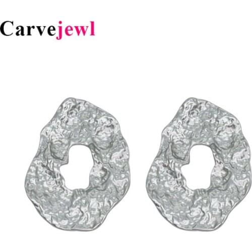 Carvejewl Big stud earrings hammered irregular round earrings for women jewelry girl gift matte silver plated earrings hot sale