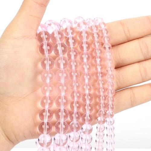 Natural Stone Beads Light Pink Glass Charm Round Loose Beads for Jewelry Making Needlework Bracelet DIY 4/6/8/10/12 MM