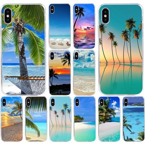 146H summer Beach Scene at Sunset on sea Palm Soft Silicone Tpu Cover phone Case for iphone 5 5s se X XR XS Max case