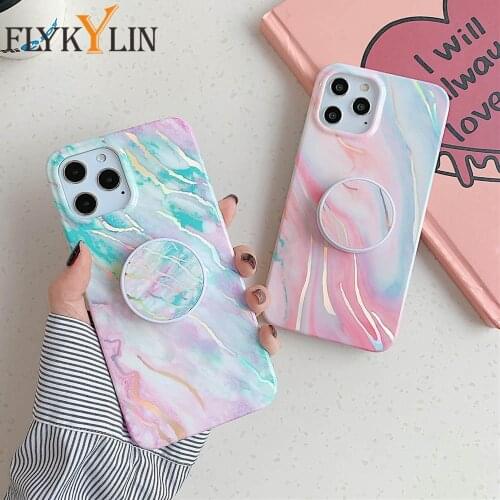 S21 Ultra Flexible Folding Stand Holder Cases For Samsung S20 FE A42 A52 A72 A51 A71 A40 A41 A50 A70 Note 20 Laser Marble Cover