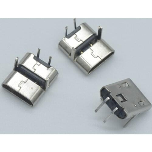 10pcs Micro USB 2pin B type Female Connector For Mobile Phone Jack Connector Charging Socket 90 degrees without curling side