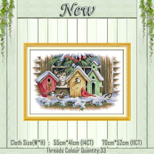 Bird house animals scenery painting counted printed on the canvas DMC 11CT 14CT kits DIY Cross Stitch embroidery needlework Sets