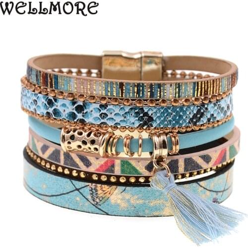 Leather bracelet Blue flower blue snakeskin shape bracelet women charm bracelets Bohemian bracelets&bangles B1612
