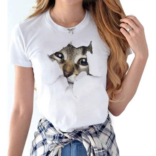 Summer Naughty Cat 3D Lovely T Shirt Women Printing Originality O-Neck Short Sleeve T-shirt Tops Tee Animal tshirt fashion