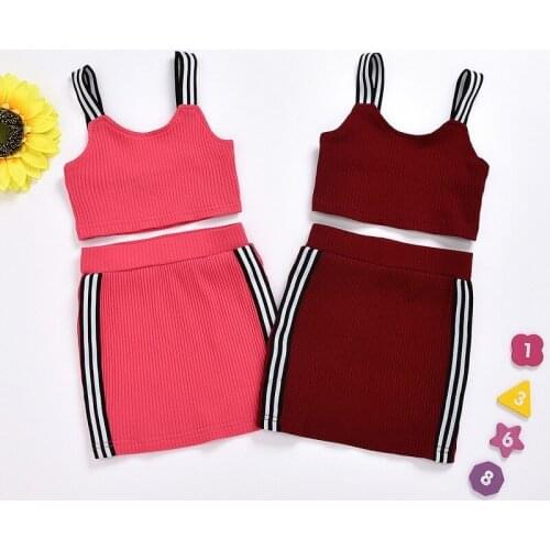 2pcs Summer Kid Toddler Baby Girl Clothes Sets 1-6Y Sleeveless Crop Top Letter Patchwork SkirtsOutfit Set Clothes