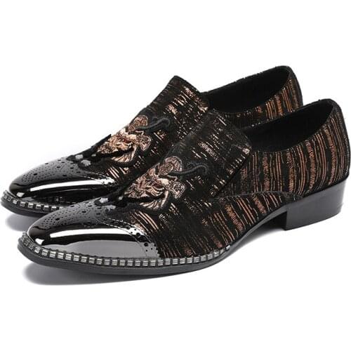 Squared Metal Toe Dress Shoes black Party Leather Shoes for Men flats loafers