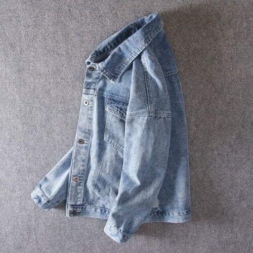 Youthful Vitality Men Denim Jackets Loose Boyfriend Hole Ripped Cowboy Jacket Fashion Single Breasted Washed Blue Shirts Male