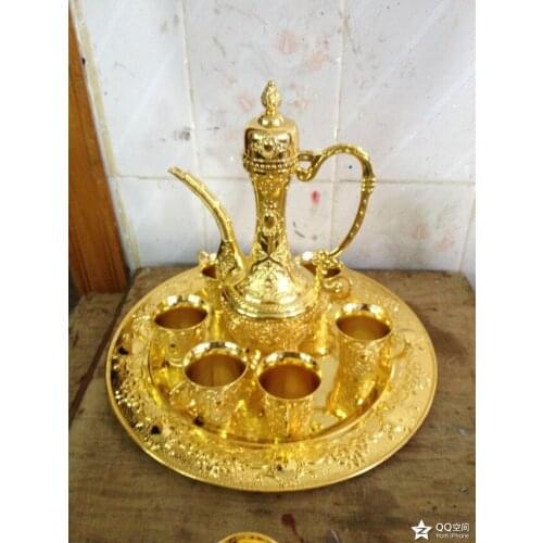 Sets Decorated Old Flower Collectible famous tin alloy jug 1 Tea Pot 4 Wine Cup 1 Plate real Tibetan Silver Brassroom