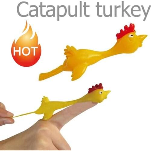 11.5CM Novelty Gags & Practical Joke Toys Funny Laugh Rubber Chicken Stretchy Flying Turkey Finger Birds Sticky Random Color