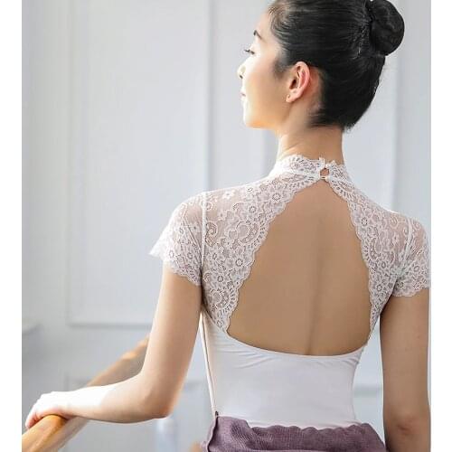 2021 Spring And Autumn New Backless Lace Ballet Leotard For Girls Dancewear Ballerina Dress Women Short Sleeve Gymnastic Suit