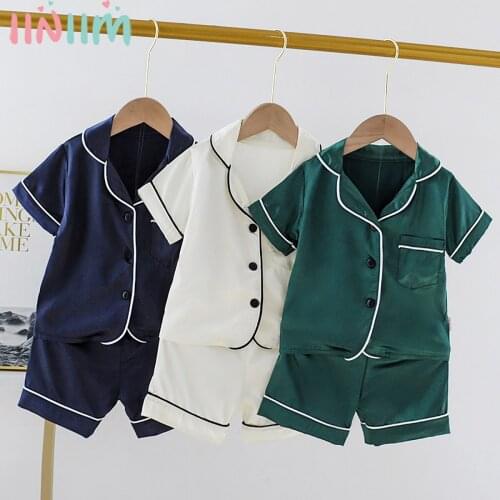 Toddler Baby Boys Girls Pajamas Outfits Summer Short Sleeve Silk Sleepwear Set Solid Color Comfort Girl Boy Nightwear Clothing