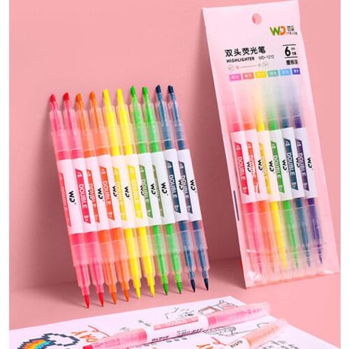 Pastel Highlighters Pen 6 Pcs/Set Colored Graffiti Marker Fluorescent Felt Pens Mildliner Kawaii Stationery &Office Supplies