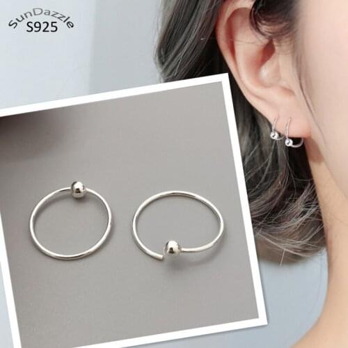 Genuine Real Pure Solid 925 Sterling Silver Hoop Earrings for Women Girl Child Jewelry Female Round Ball Hoop Earrings