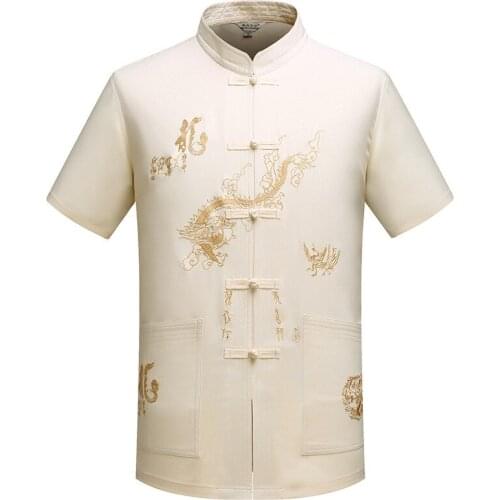 Sheng Coco Mens Camisa Oriental Clothes Chinese Tang Shirts Embroidery Dragon Pattern Chinese Style Camisa Oriental Tops Blouse