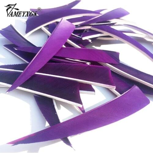 50pcs Archery 4 Inch Arrow Feather Hunting Right Wing Arrow Turkey Vanes Purple Bow and Arrow Accessories For Wood Bamboo Arrows