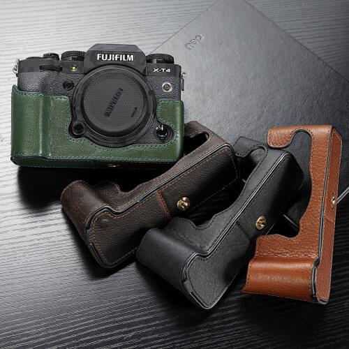 XT4 Camera Bag Handmade Genuine Real Leather Half Camera Case Bag Cover For Fujifilm XT4 XT3 Open Battery