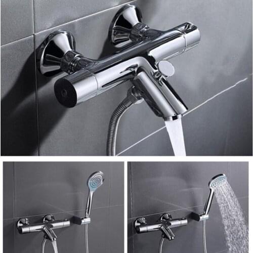 Vidric Wall Mounted Bathroom Chrome thermostatic Bath & Shower Faucet hand held Shower Faucet Sets Bathtub Faucet Set