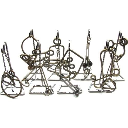 Vintage Metal Brain Teaser Puzzles with Stand Game Toys for Adults Children
